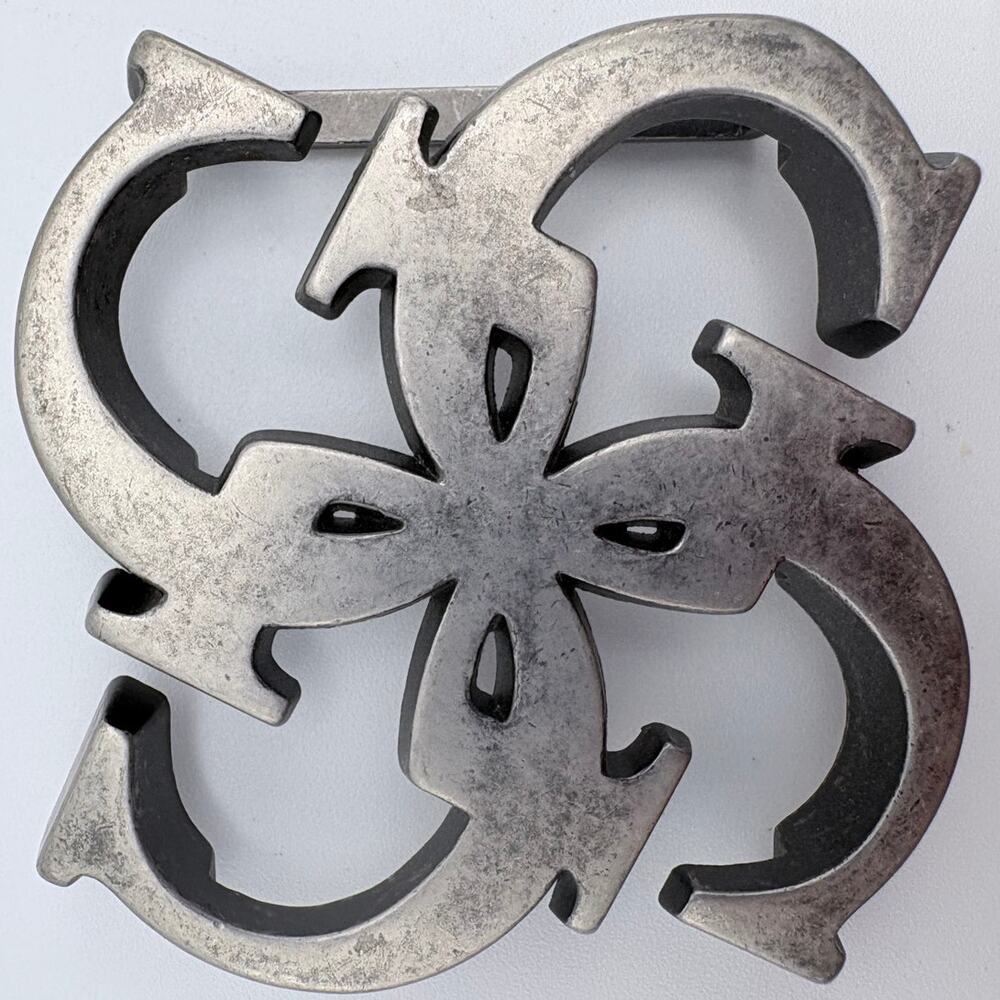 Art Deco Silver-tone Style Belt Buckle with Interlocking “G-shaped” Design